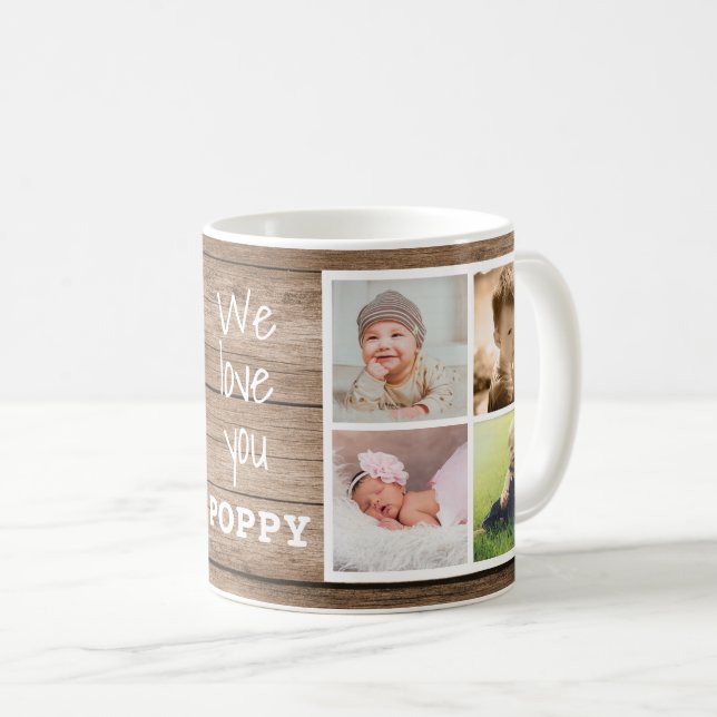 Rustic Wood Love You Poppy 8 Photo Collage  Coffee Mug (Front Right)