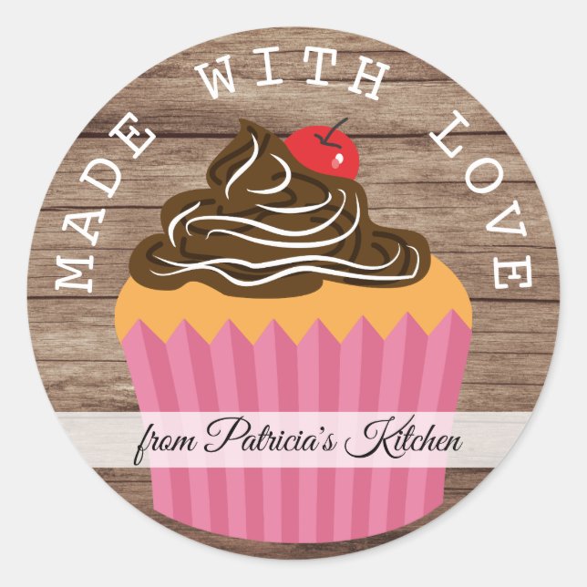 Rustic Wood Made With love From The Kitchen Of Classic Round Sticker (Front)