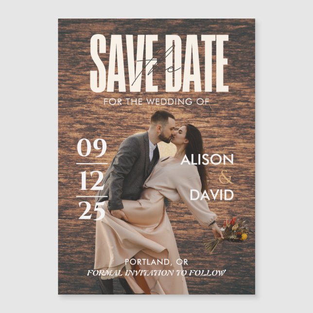 Rustic Wood Magazine Photo Save The Date Wedding  Magnetic Invitation (Front)