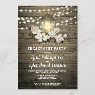 Rustic Wood Magnolia Lantern Lights Engagement Invitation