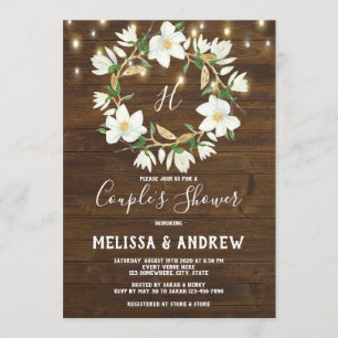 Rustic Wood Magnolia Lights Couple's Shower Invitation