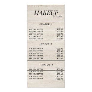 Rustic Wood Makeup Artist Price List Template Rack Card