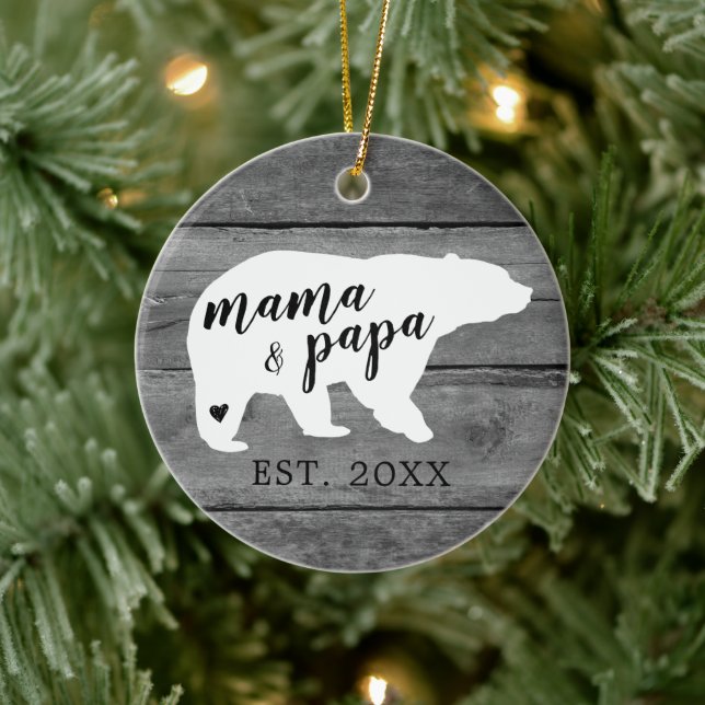 Rustic Wood Mama Papa Bear Heart Birth Ceramic Tree Decoration (Tree)