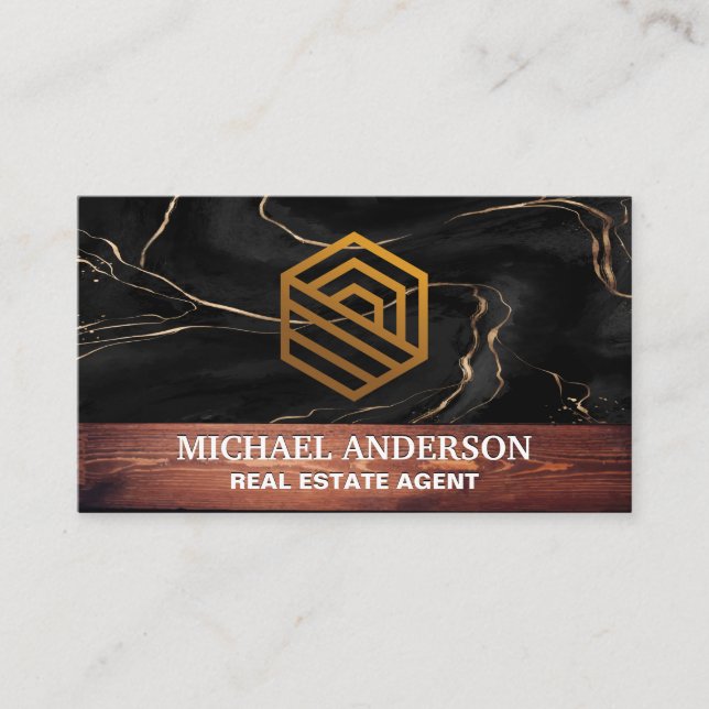 Rustic Wood | Marble | Real Estate Logo Business Card (Front)