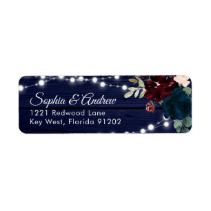 Rustic Wood Marsala & Navy Blue Flowers Address