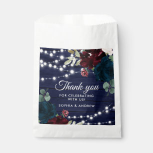 Rustic Wood Marsala & Navy Blue Flowers Favour Bags