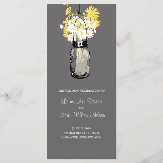 Rustic Wood Mason Jar and Wildflowers Program Programme (Front)