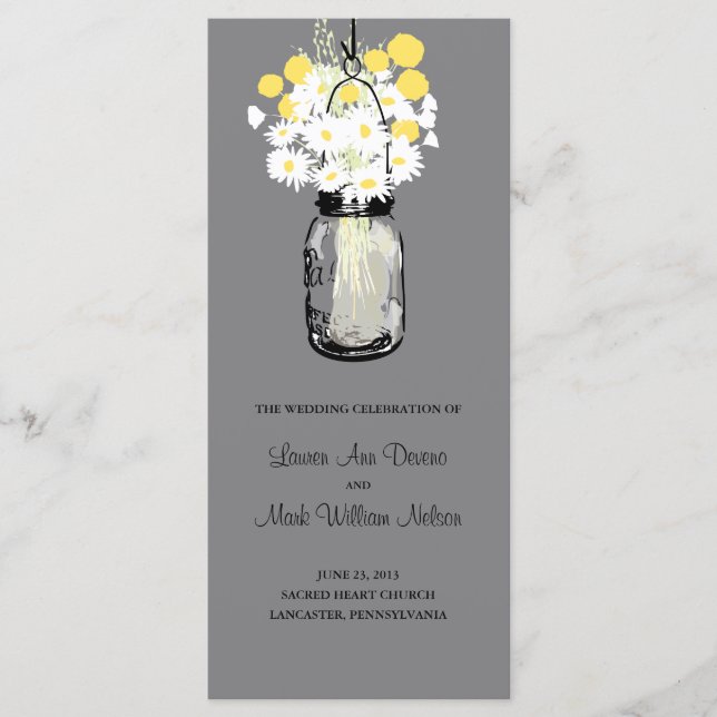 Rustic Wood Mason Jar and Wildflowers Program Programme (Front)