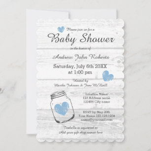 Rustic wood mason jar boy baby shower invitations