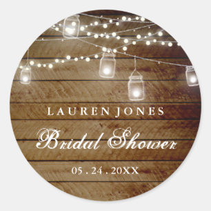Rustic Wood Mason Jar Bridal Shower Sticker