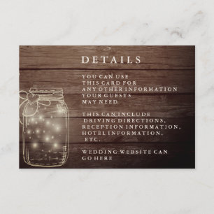 Rustic Wood Mason Jar Country Reception Enclosure Card