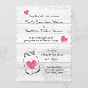Rustic wood mason jar country wedding invitations