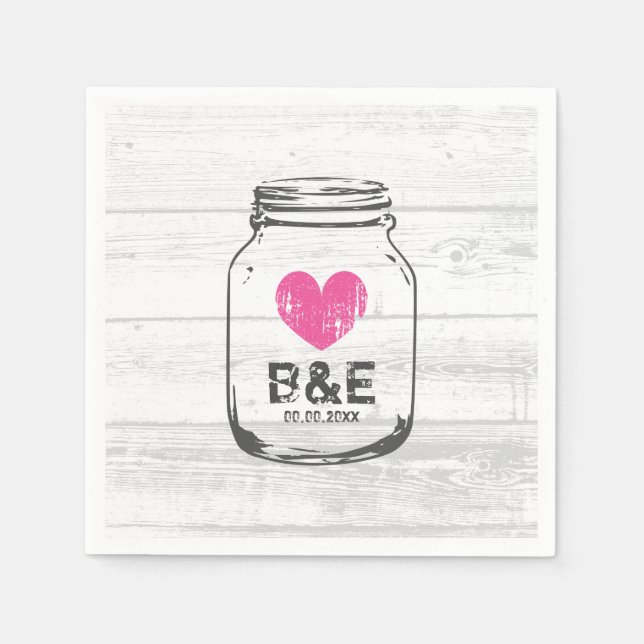 Rustic wood mason jar countryside wedding napkins (Front)