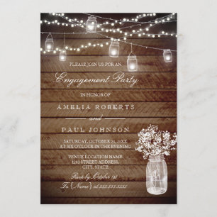 Rustic Wood Mason Jar Engagement Party Invitation