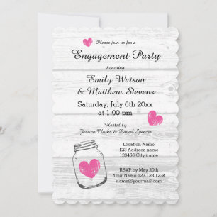 Rustic wood mason jar engagement party invitations