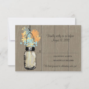 Rustic Wood Mason Jar filled with Wildflowers RSVP Card