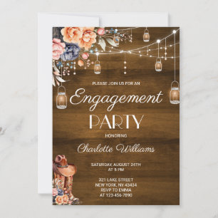 Rustic Wood Mason Jar Floral Engagement Party Invitation