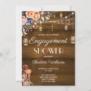 Rustic Wood Mason Jar Floral Engagement Shower Invitation