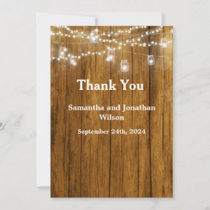 Rustic Wood Mason Jar Hanging Lights Thank You Invitation