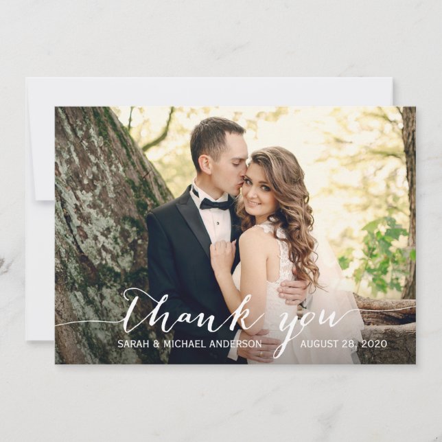 Rustic Wood Mason Jar Lace Wedding Photo Thank You Card (Front)