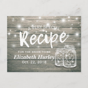 Rustic Wood Mason Jar Lights Bridal Shower Recipe Invitation Postcard