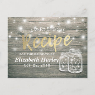 Rustic Wood Mason Jar Lights Bridal Shower Recipe Invitation Postcard