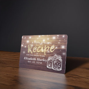 Rustic Wood Mason Jar Lights Bridal Shower Recipe Invitation Postcard