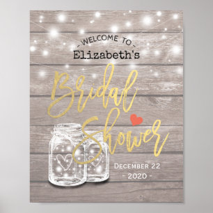 Rustic Wood Mason Jar Lights Bridal Shower Welcome Poster