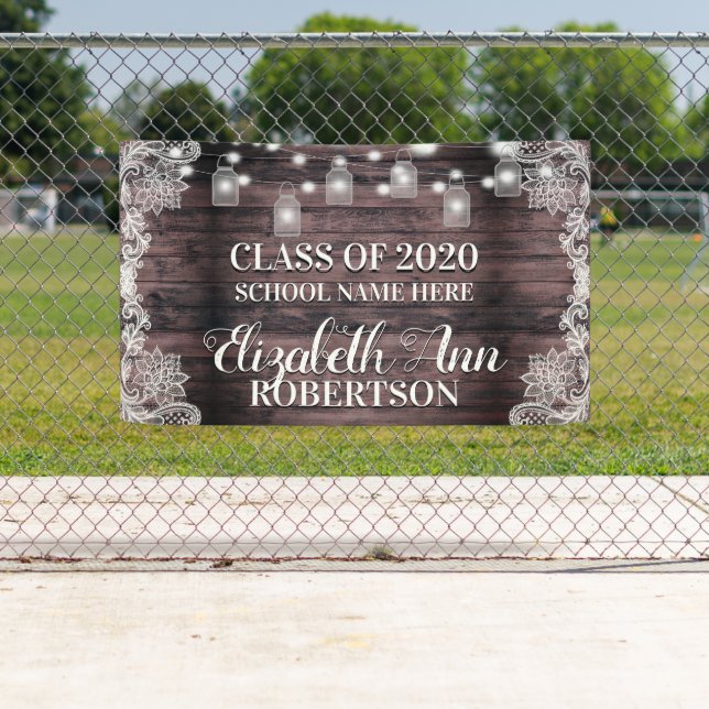 Rustic Wood Mason Jar Lights Graduate Banner (Insitu)