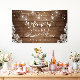 Rustic Wood Mason Jar Lights Lace Bridal Shower Banner