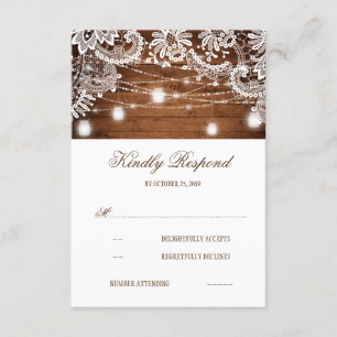 Rustic Wood Mason Jar Lights Lace Wedding RSVP