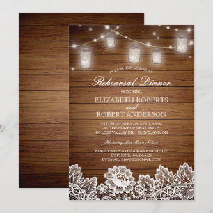 Rustic Wood Mason Jar Lights Rehearsal Dinner Invitation