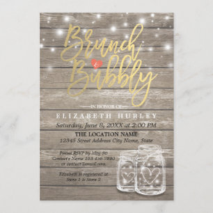 Rustic Wood Mason Jar String Light Brunch & Bubbly Invitation