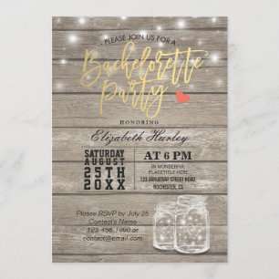 Rustic Wood & Mason Jar String Lights Bachelorette Invitation