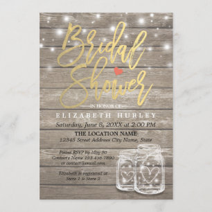 Rustic Wood Mason Jar String Lights Bridal Shower Invitation