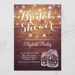 Rustic Wood Mason Jar String Lights Bridal Shower Invitation