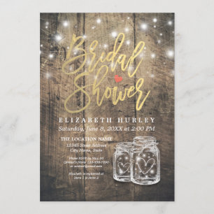 Rustic Wood Mason Jar String Lights Bridal Shower Invitation
