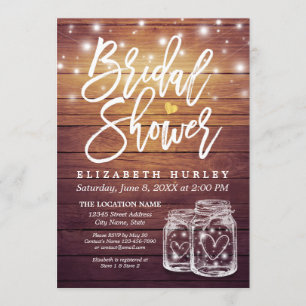 Rustic Wood Mason Jar String Lights Bridal Shower Invitation