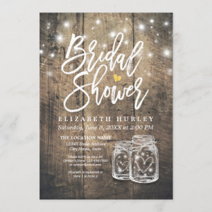Rustic Wood Mason Jar String Lights Bridal Shower Invitation