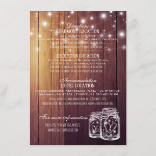 Rustic Wood Mason Jar String Lights Wedding Detail Invitation