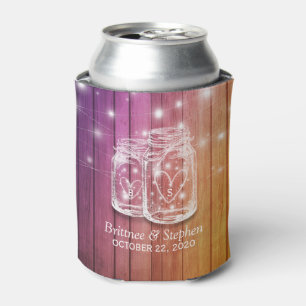 Rustic Wood Mason Jar String Lights Wedding Shower Can Cooler