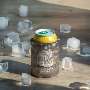 Rustic Wood Mason Jar String Lights Wedding Shower Can Cooler