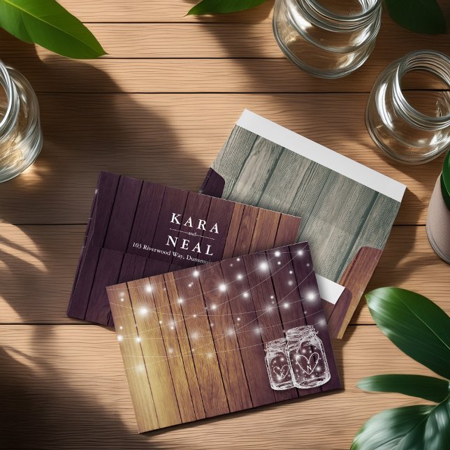 Rustic Wood Mason Jar String Lights Wedding Shower Envelope (Creator Uploaded)