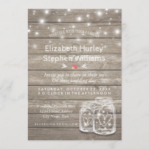 Rustic Wood Mason Jar String Lights Wedding Shower Invitation
