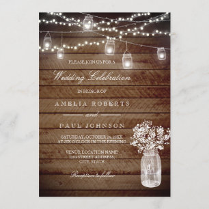 Rustic Wood Mason Jar Wedding Invitation