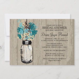 Rustic Wood Mason Jar  Wildflowers Bridal Shower Invitation