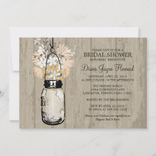 Rustic Wood Mason Jar Wildflowers Bridal Shower Invitation