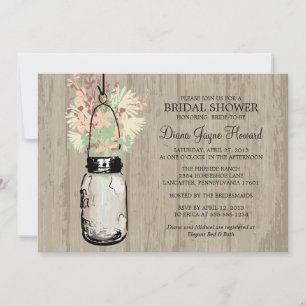 Rustic Wood Mason Jar  Wildflowers Bridal Shower Invitation