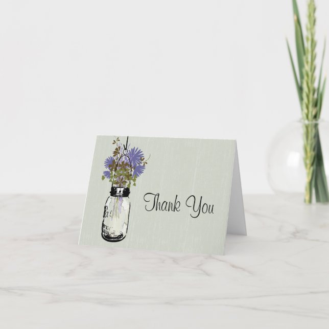 Rustic Wood Mason Jar Wildflowers Thank You Card (Front)