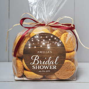 Rustic Wood Mason Jars and Lights Bridal Shower Classic Round Sticker